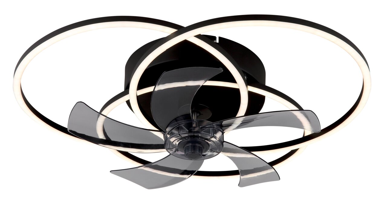 Moderner Deckenventilator mit LED-Beleuchtung, seitliche Perspektive