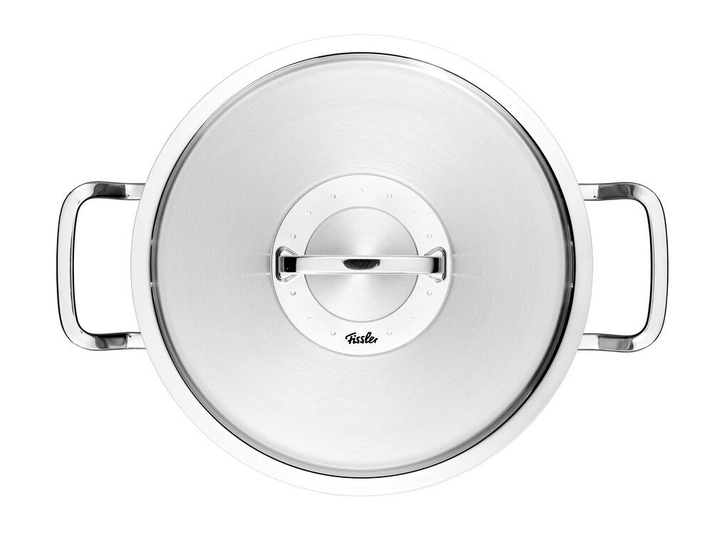 Kochtopf mit Metalldeckel, Draufsicht