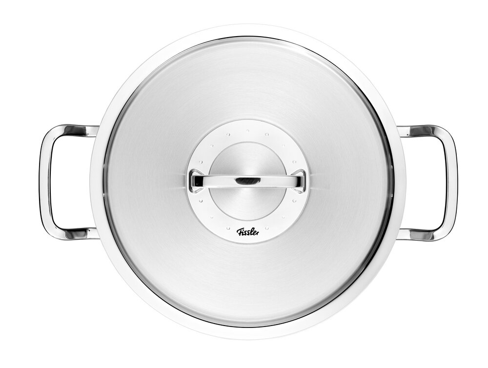 Kochtopf mit Metalldeckel, Draufsicht