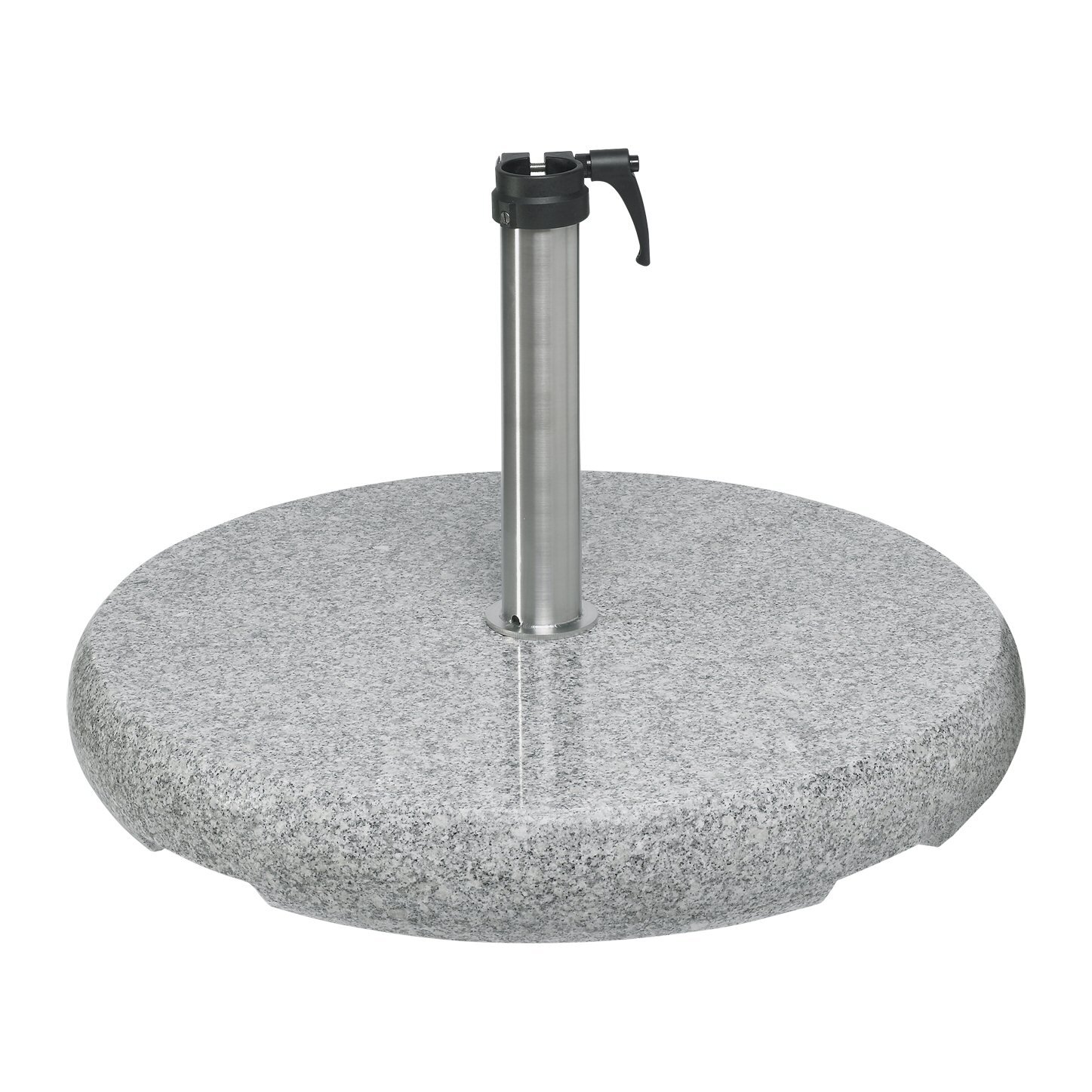 Runder Betonsockel mit Edelstahlrohr, seitliche Perspektive