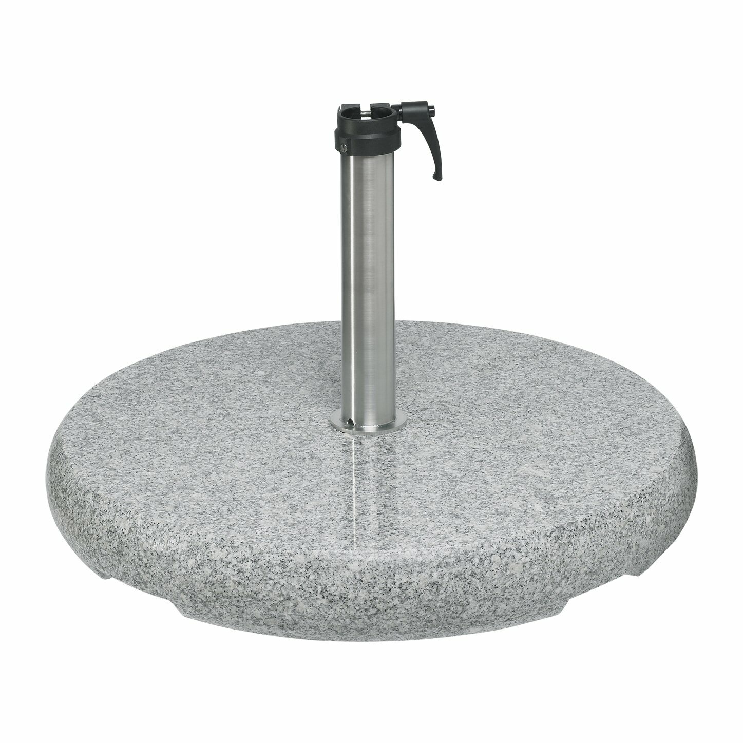 Runder Betonsockel mit Edelstahlrohr, seitliche Perspektive