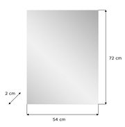 Rechteckiger Spiegel mit den Maßen 72 cm Höhe, 54 cm Breite und 2 cm Tiefe, frontal abgebildet.