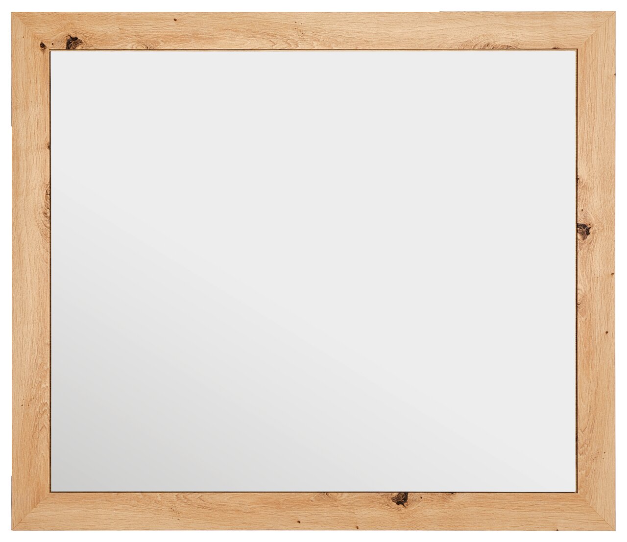 Rechthoekige spiegel met een lijst van lichtgekleurd hout, vooraanzicht
