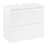 Weißer Waschbeckenunterschrank mit zwei Schubladen, seitliche Perspektive