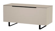 TV-Lowboard in Beige mit schwarzem Griff und Metallbeinen, seitliche Perspektive