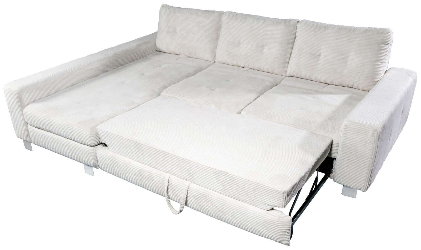StepOne Ecksofa ALBA Großes, helles Ecksofa mit ausziehbarer Liegefläche, Perspektive von schräg oben.