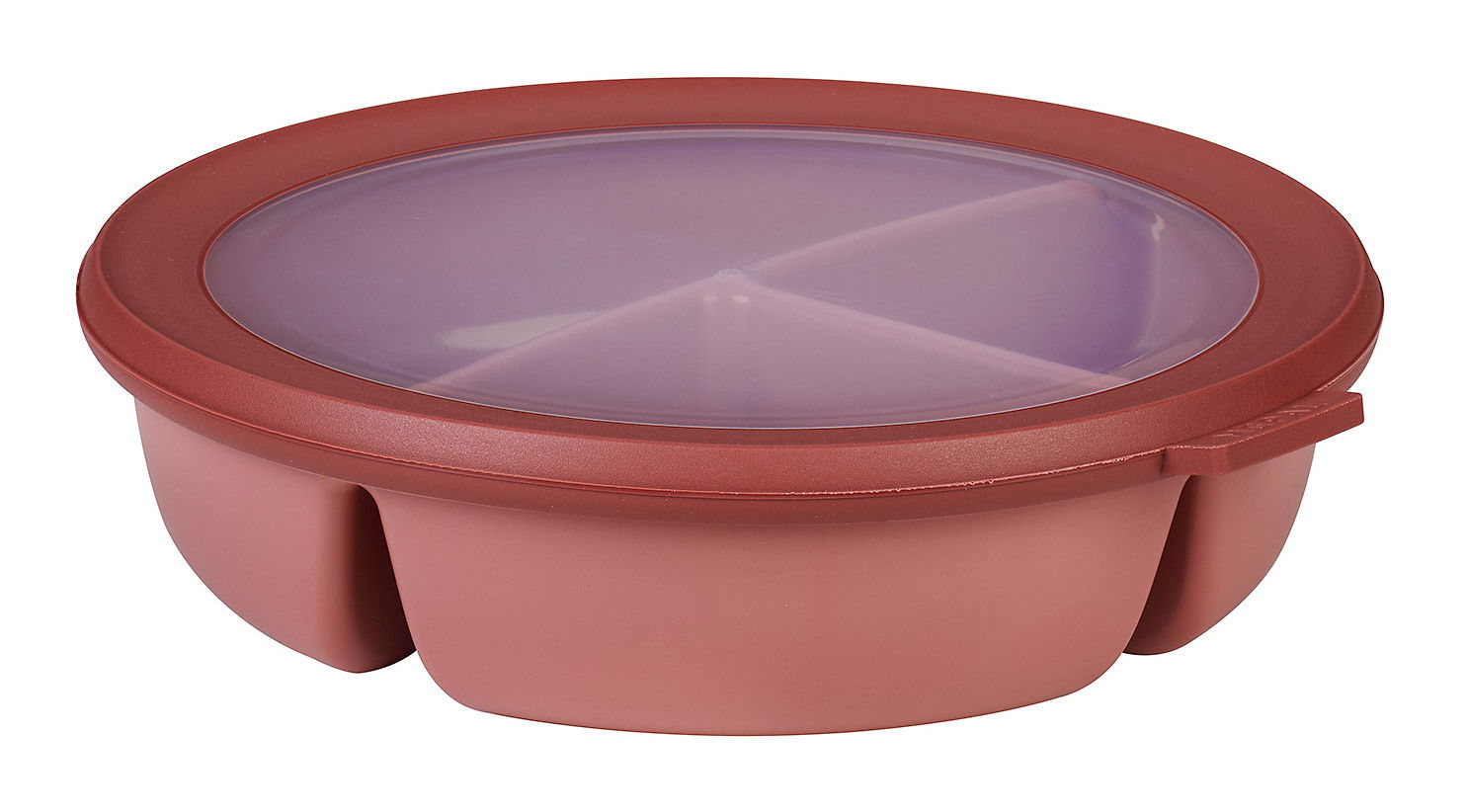 Runde rosa Bento-Schale Cirqula mit transparentem Deckel, seitliche Perspektive