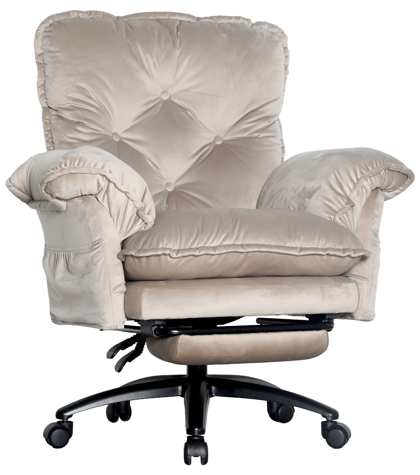 Bequemer Chefsessel mit weichem Polster und Rollen, Frontalansicht