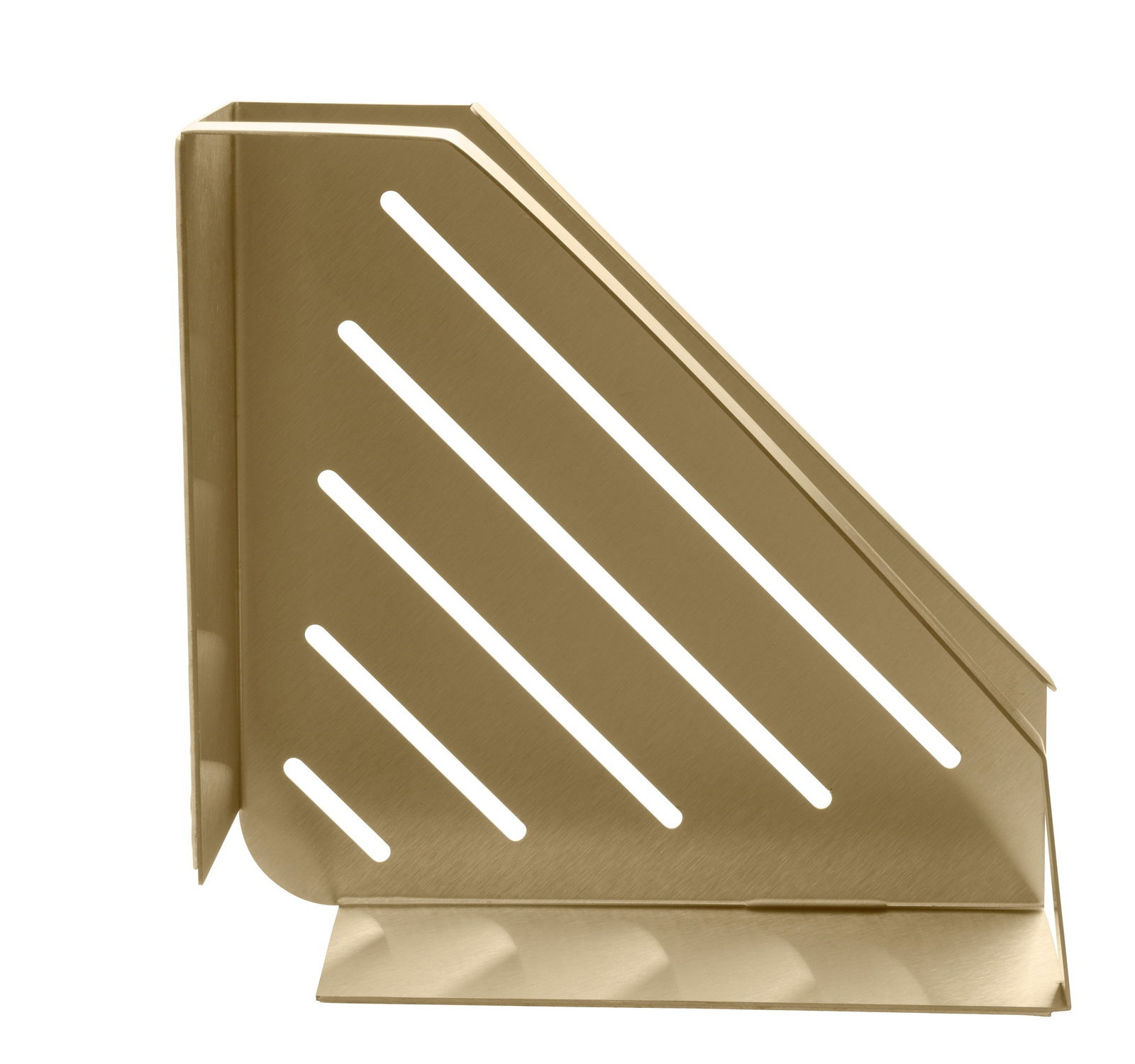 Goldene Eckablage Meleto mit diagonalen Schlitzen, seitliche Perspektive