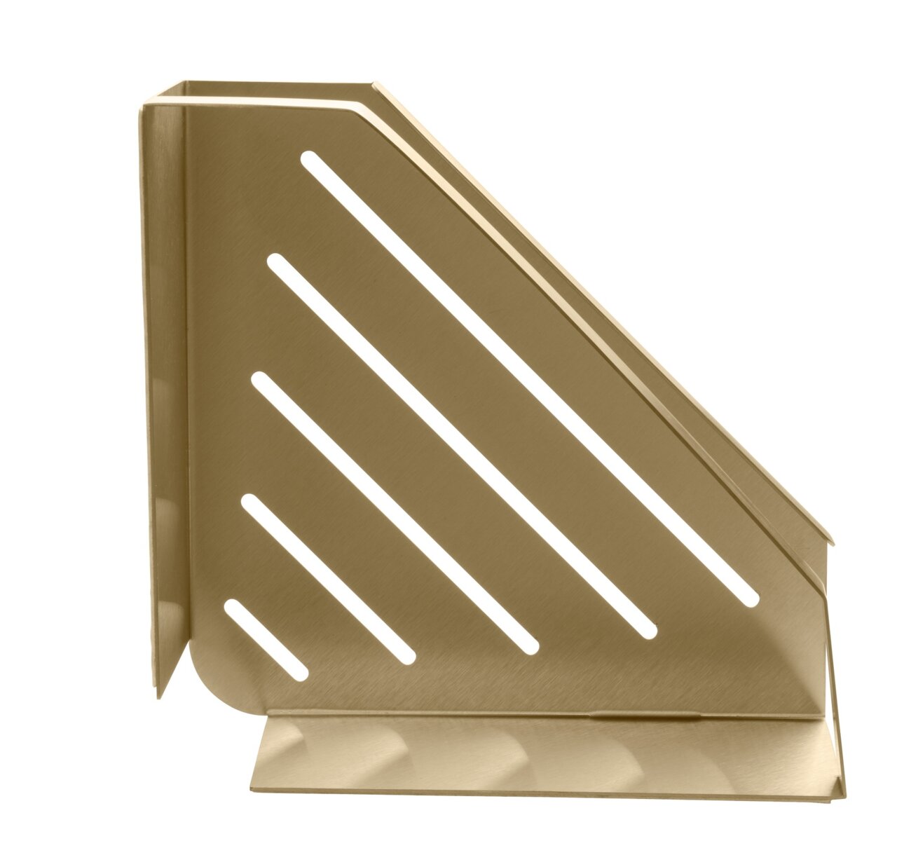 Goldene Eckablage Meleto mit diagonalen Schlitzen, seitliche Perspektive