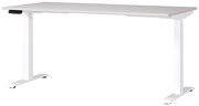 Moderner weißer E-Schreibtisch mit höhenverstellbaren Beinen, seitliche Perspektive