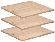 Dreier-Set von breiten Einlegeböden aus Holz in einer schrägen Perspektive gestapelt