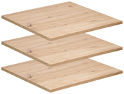 Dreier-Set von breiten Einlegeböden aus Holz in einer schrägen Perspektive gestapelt