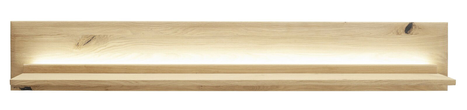 Wandboard aus hellem Holz mit integrierter Beleuchtung, Frontalansicht