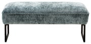 Grauer Hocker mit gepolsterter Sitzfläche und schwarzen Metallbeinen, seitliche Perspektive