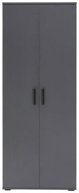 Moderner XL-Schuhschrank in dunklem Grau mit zwei Türen und schwarzen Griffen, Frontalansicht.