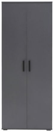 Moderner XL-Schuhschrank in dunklem Grau mit zwei Türen und schwarzen Griffen, Frontalansicht.