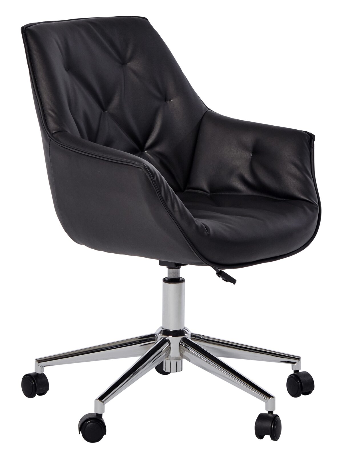 Jahnke Bürostuhl BOSS Schwarzer Bürostuhl mit gepolstertem Sitz und Rückenlehne, verchromtem Drehfuß und Rollen, seitliche Perspektive