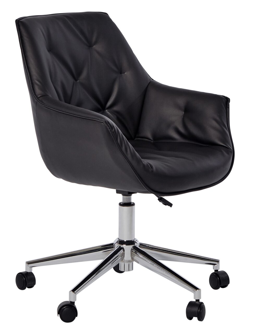 Jahnke Bürostuhl BOSS Schwarzer Bürostuhl mit gepolstertem Sitz und Rückenlehne, verchromtem Drehfuß und Rollen, seitliche Perspektive