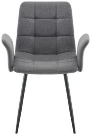 Grauer Armlehnstuhl mit gepolsterter Sitzfläche und Rückenlehne, Vorderansicht