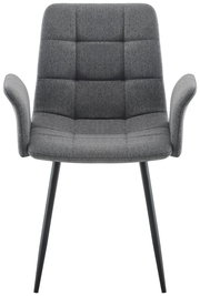 Grauer Armlehnstuhl mit gepolsterter Sitzfläche und Rückenlehne, Vorderansicht