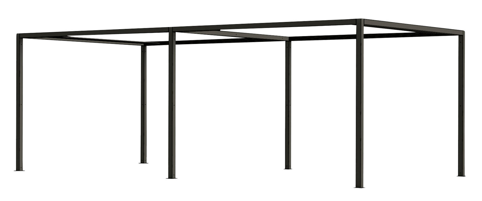 Metallrahmen einer Pergola-Erweiterung aus seitlicher Perspektive