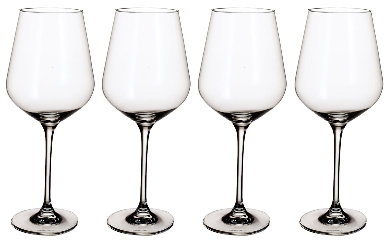 Villeroy & Boch Set van 4 Bordeauxglazen LA DAVINA Vier elegante glazen bordeauxglazen, van voren gefotografeerd, ideaal voor stijlvolle wijnproeverijen.
