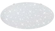 Runde LED-Deckenleuchte in Weiß mit funkelndem Sternenhimmel-Effekt, Ansicht von unten.