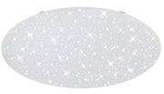 Runde LED-Deckenleuchte in Weiß mit funkelndem Sternenhimmel-Effekt, Ansicht von unten.