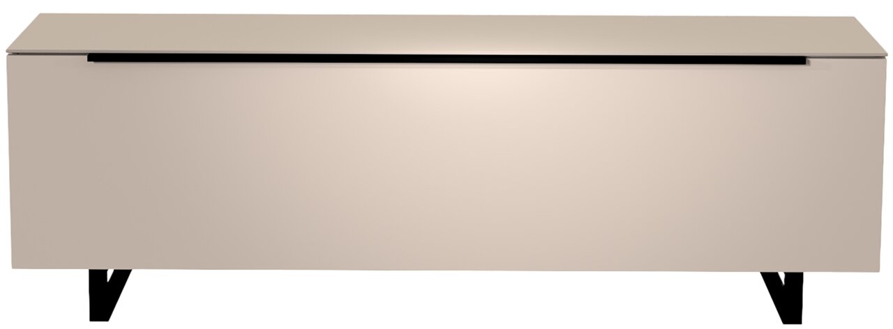 Frontansicht eines modernen TV-Lowboards der Serie BORMIO mit schlichtem Design und schwarzen Beinen.
