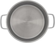 Topf aus Edelstahl, Draufsicht mit zwei seitlichen Griffen.