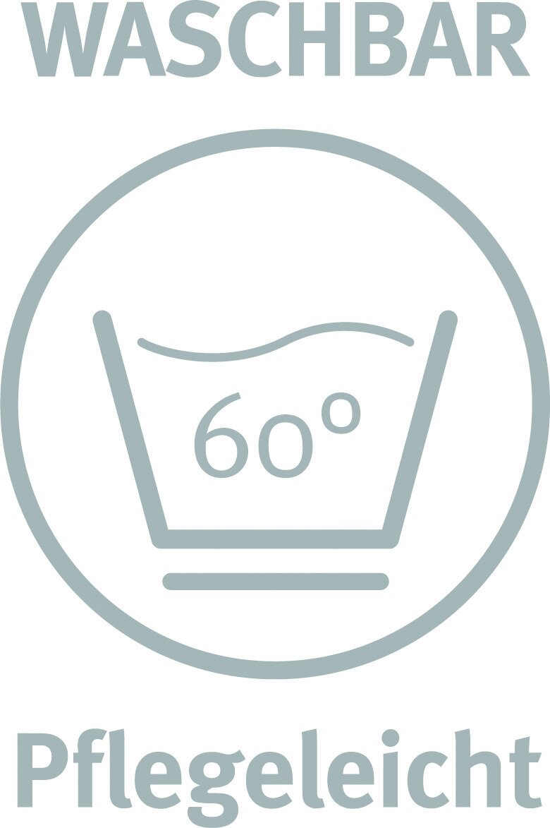 Symbol für waschbar bei 60 Grad, pflegeleicht, aus der Vorderansicht