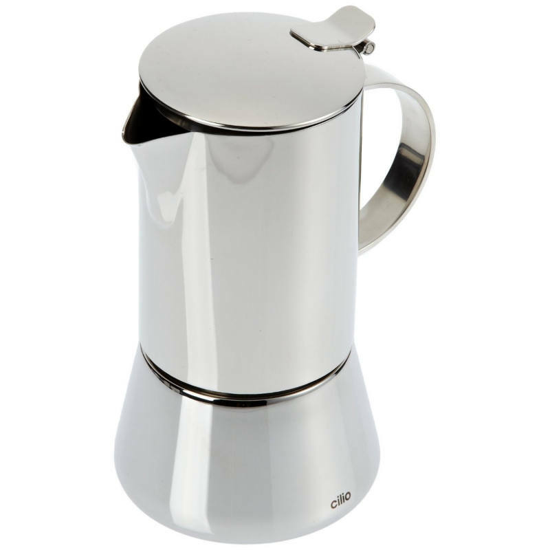 Cilio Espressokocher 4 Tassen AIDA Silberner Espressokocher der Serie AIDA von Cilio, Ansicht von schräg oben