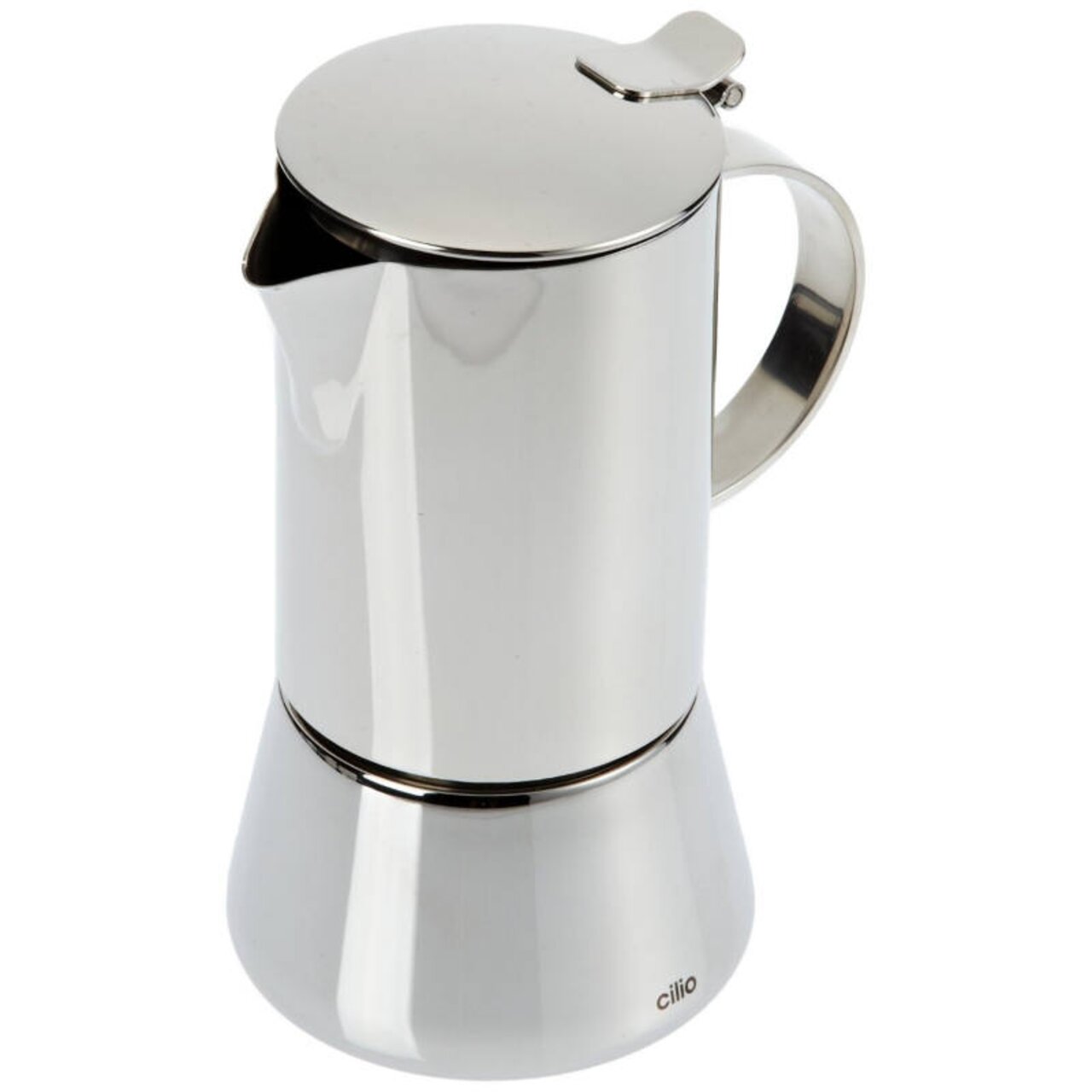 Cilio Espressokocher 4 Tassen AIDA Silberner Espressokocher der Serie AIDA von Cilio, Ansicht von schräg oben