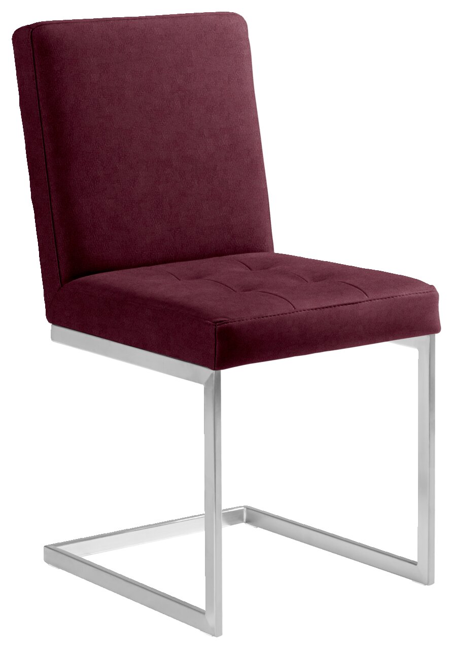 Moderano Freischwinger-Stuhl LUPO II Moderner Freischwinger-Stuhl mit bordeauxrotem Stoffbezug und verchromtem Metallgestell, seitliche Perspektive
