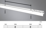 Technische Zeichnung einer langen, linearen Leuchte/Schiene mit zwei Montagepunkten und Maßangaben in mm (141–359–359–141), gezeigt in schräger Seitenansicht von oben.