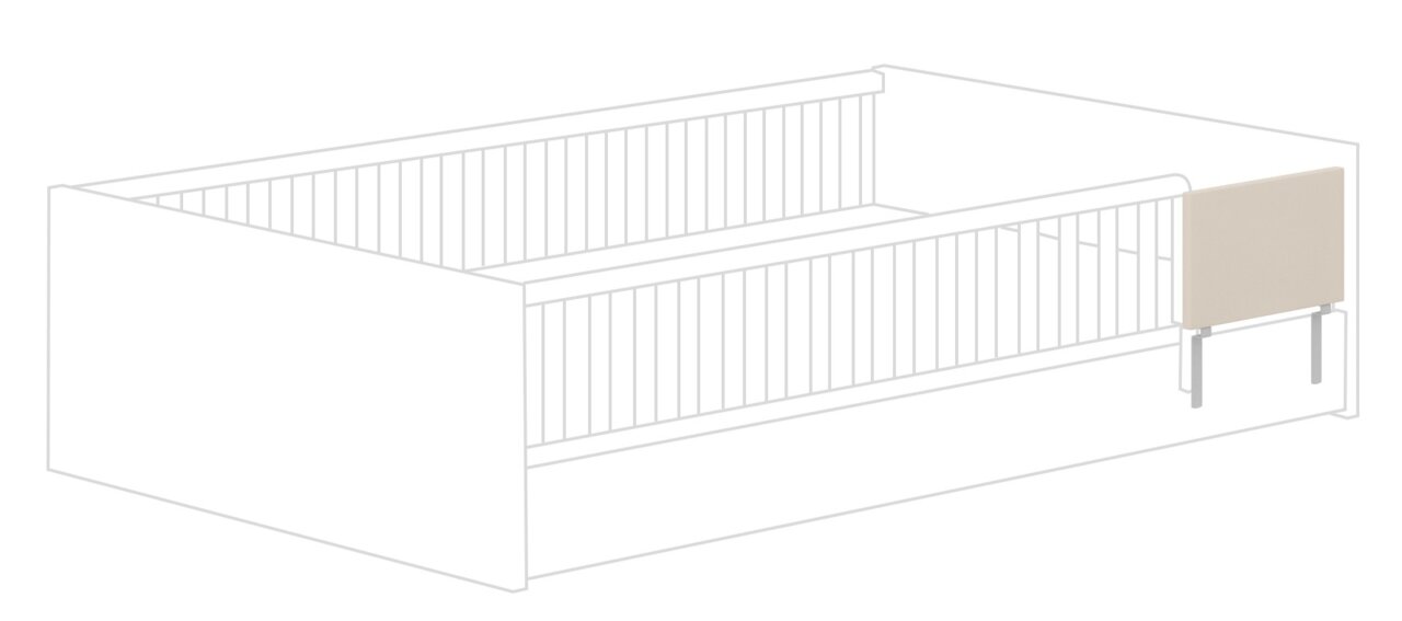 Paidi Rausfallschutz LITTLE FLO Seitliche Ansicht eines Bettes mit einem beige-farbenen Rausfallschutz an der Seite.