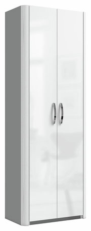 Mehrzweckschrank mit zwei Türen und silbernen Griffen, seitliche Perspektive