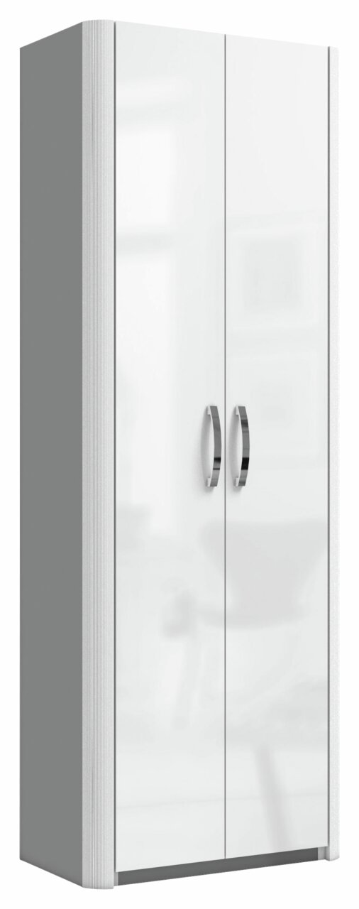 Moderano Multifunctionele kast MILANO Mehrzweckschrank mit zwei Türen und silbernen Griffen, seitliche Perspektive