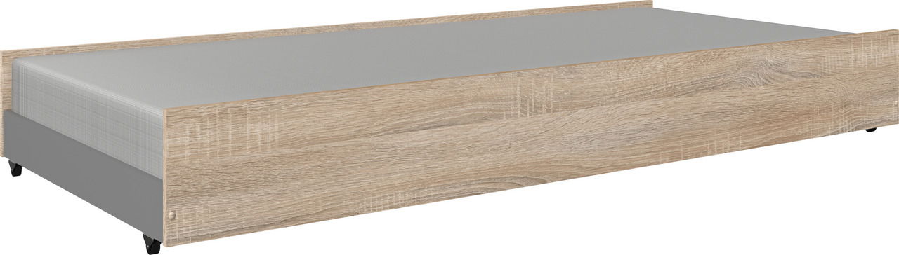 Ausziehliege in Holzoptik, seitliche Perspektive