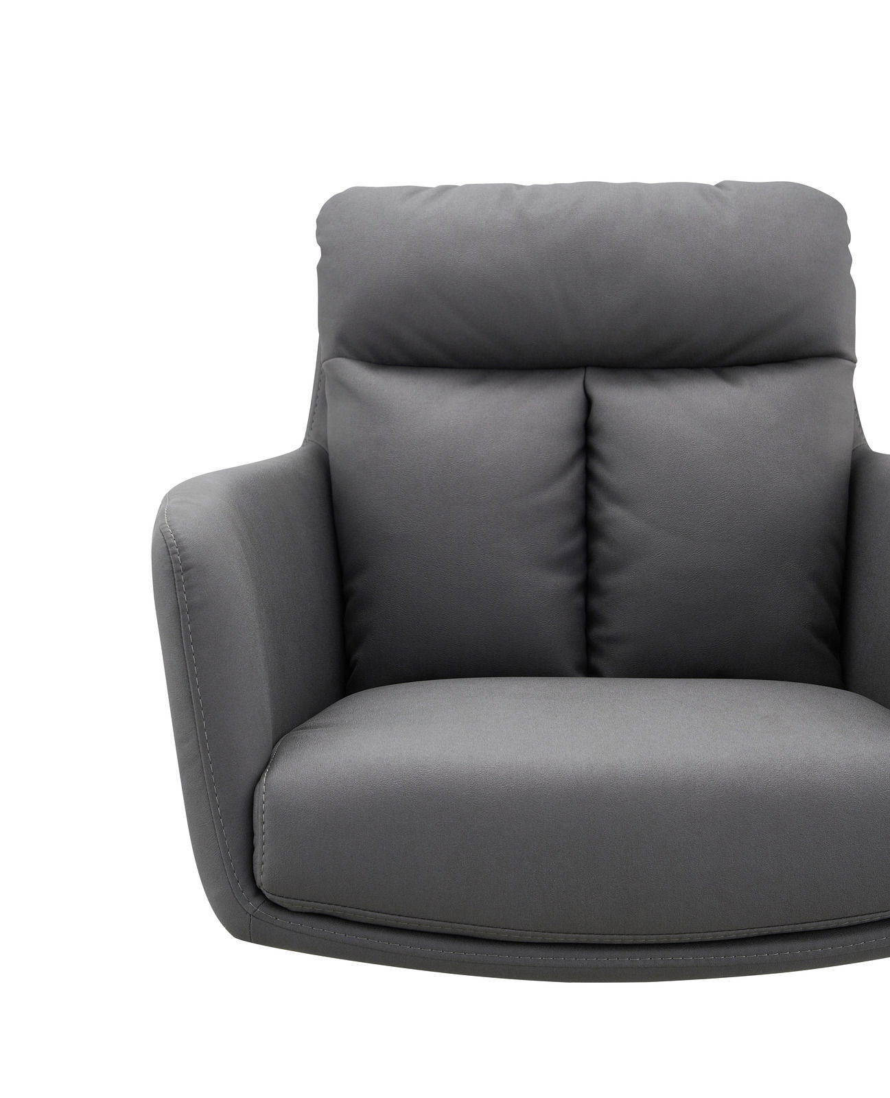 Grauer Armlehnstuhl EMMA mit weichen Polstern, Frontalansicht