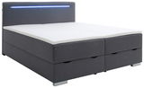 Graues Boxbett mit LED-Beleuchtung im Kopfteil, seitliche Perspektive
