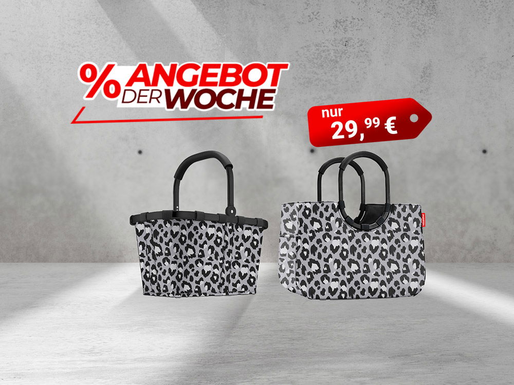 Angebot der Woche: Zwei Einkaufskörbe mit Leopardenmuster in modernem, grauem Raum