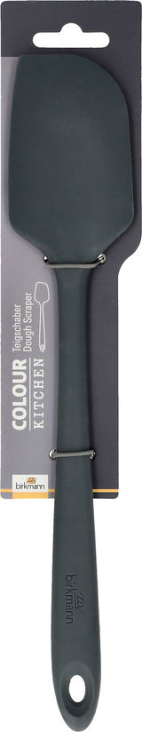 Grauer Teigschaber von Birkmann, frontal auf Verpackung präsentiert