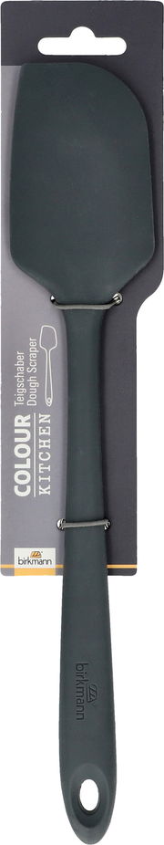 Grauer Teigschaber von Birkmann, frontal auf Verpackung präsentiert