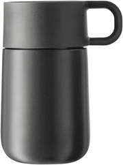 Schwarzer Impulse Travel Mug 0,3l Cromar, seitliche Ansicht mit Henkel
