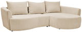 Beiges Ecksofa AVIANO mit Ottomane rechts, dreisitzig, aus der Vorderansicht.