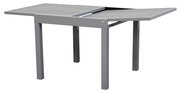 Moderner grauer Gartentisch mit ausziehbarer Tischplatte, seitliche Perspektive
