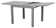 Moderner grauer Gartentisch mit ausziehbarer Tischplatte, seitliche Perspektive