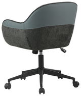 Rückansicht eines modernen Drehstuhls mit gepolsterter Rückenlehne und Rollen